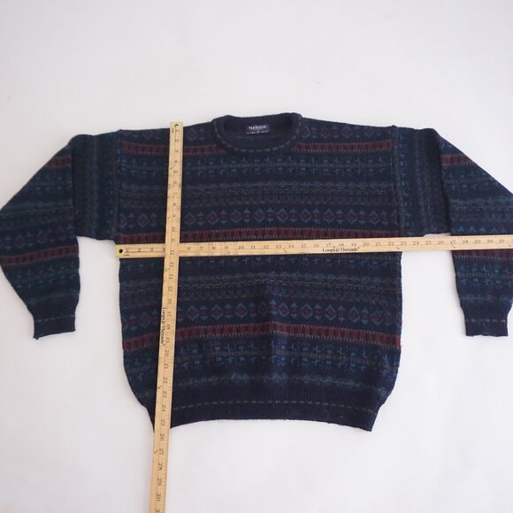 Vintage Van Heusen Navy Maroon Biggie Cosby Eclectic Knit Crewneck Sweater L - Picture 3 of 9
